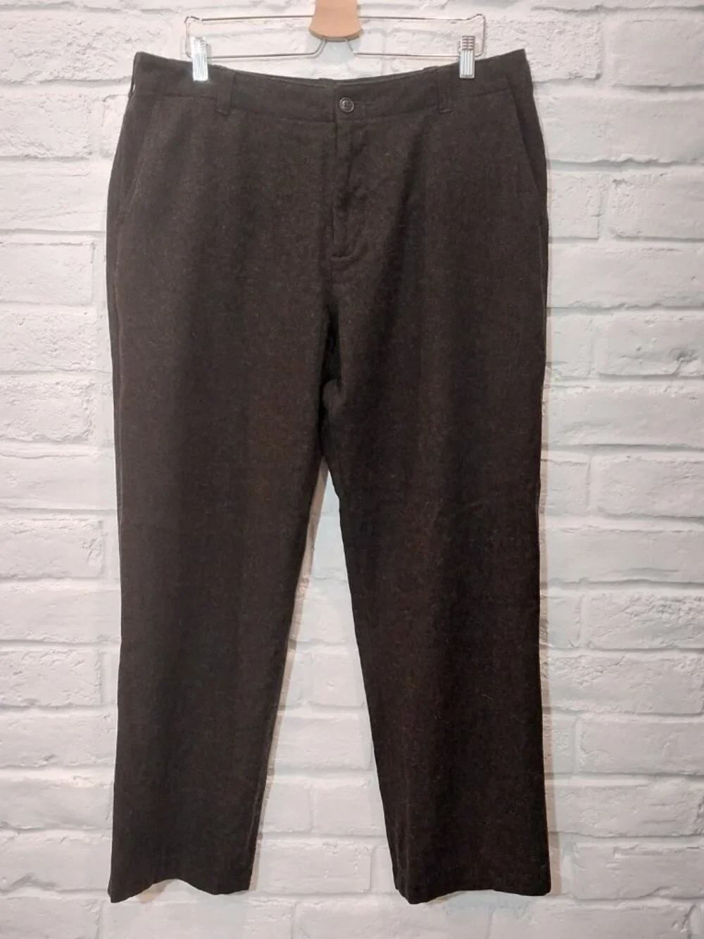 Vintage J Crew Pants 38x30 Brown Herringbone Heavy Wool Blend Flat Front Trouser